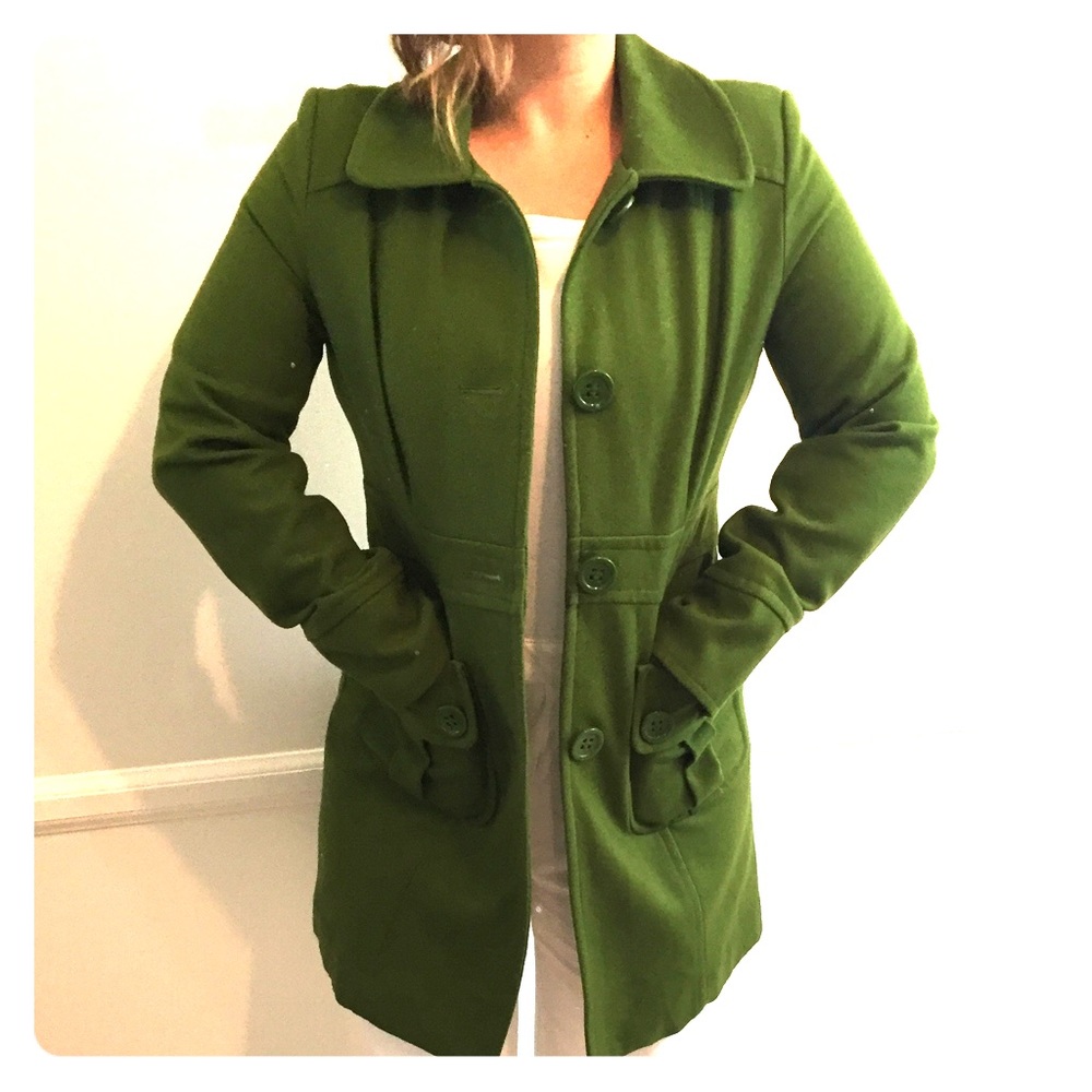 Tulle Green mid length pea coat barely worn size L